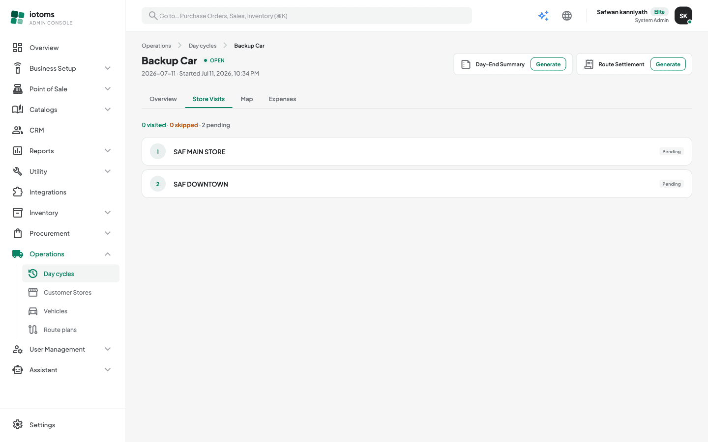 Store Visits tab of a day cycle